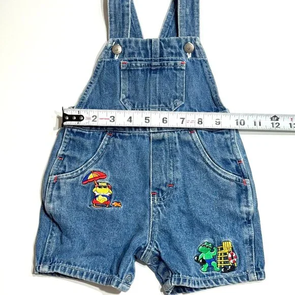 Vtg Carters Baby Embroidered Denim Overalls Jean Shortalls Shorts Beach Animals - Picture 13 of 15